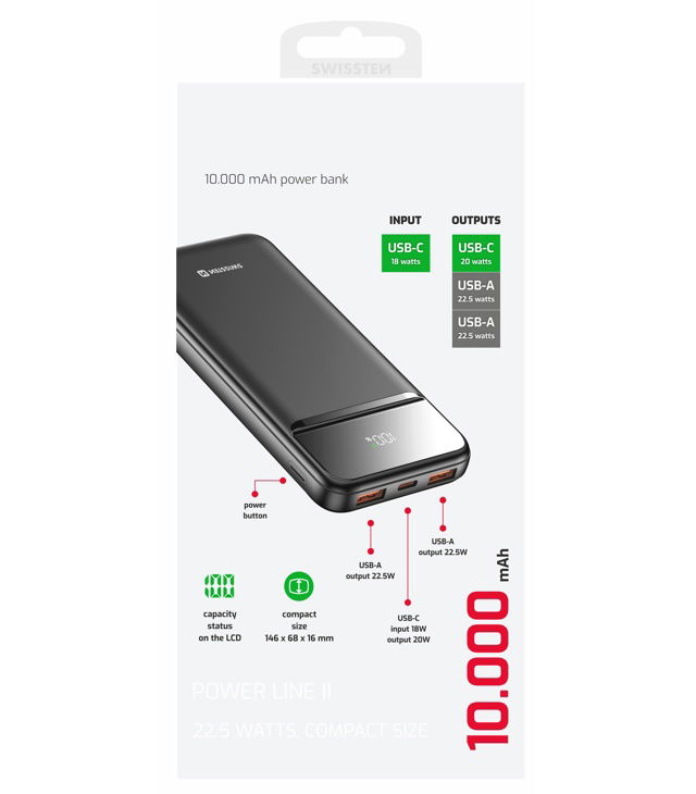 Powerbanka Swissten POWER BANK 10000 MAH POWER LINE II Uni