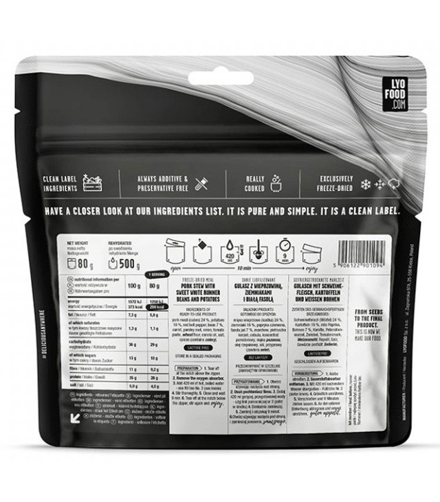 Výživa LYO VEPŘOVÝ GULÁŠ S FAZOLEMI A BRAMBOREM 500