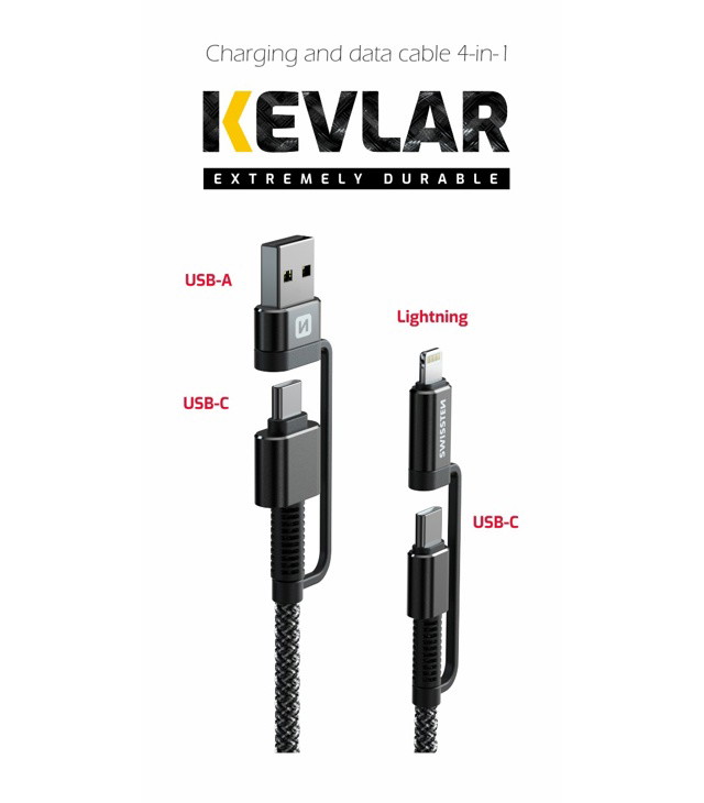 Swissten KÁBEL ADATKÁBEL KEVLAR 4IN1 3A 1,5M Uni