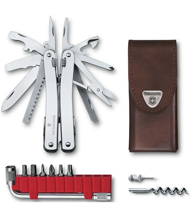 Clește multifuncțional VICTORINOX SWISSTOOL SPIRIT X PLUS CU CLIQUET+NUMAI PIELE Uni, argintiu